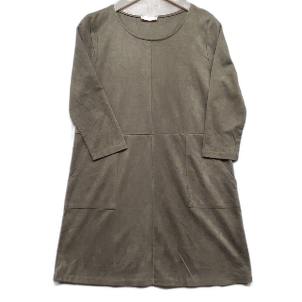 Altar'd State Womens Sz L Olive Green Vegan Faux Suede Fabric Shift Dress NWT